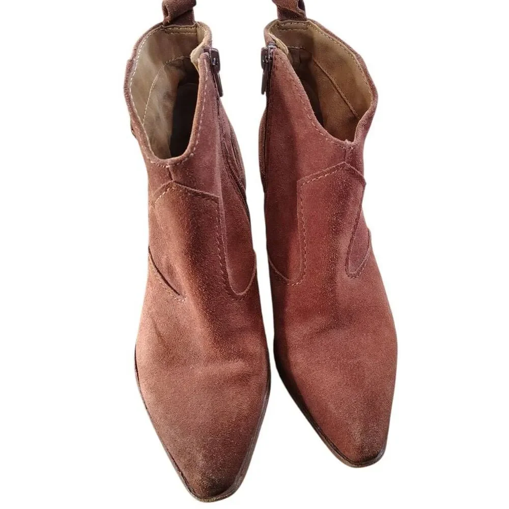 Zodiac Dacey Chestnut Suede Ankle Boots Women’s 7.5 Western Buckle Strap Side Zi